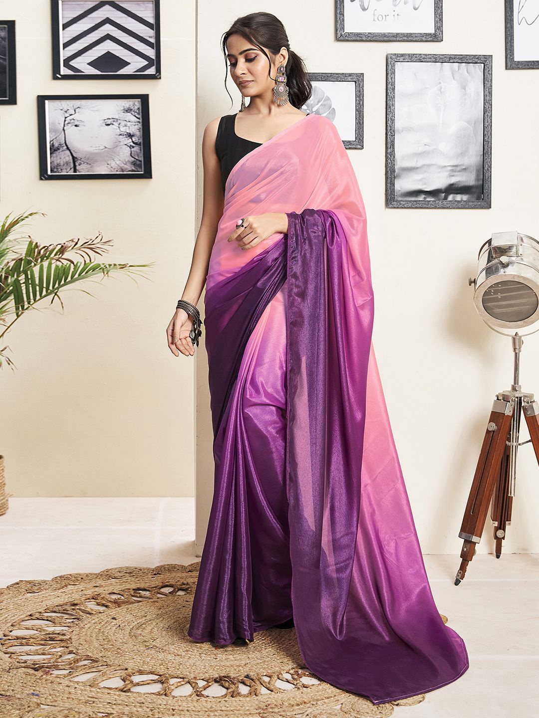 

Mitera Ombre Pure Georgette Ready to Wear Saree, Pink