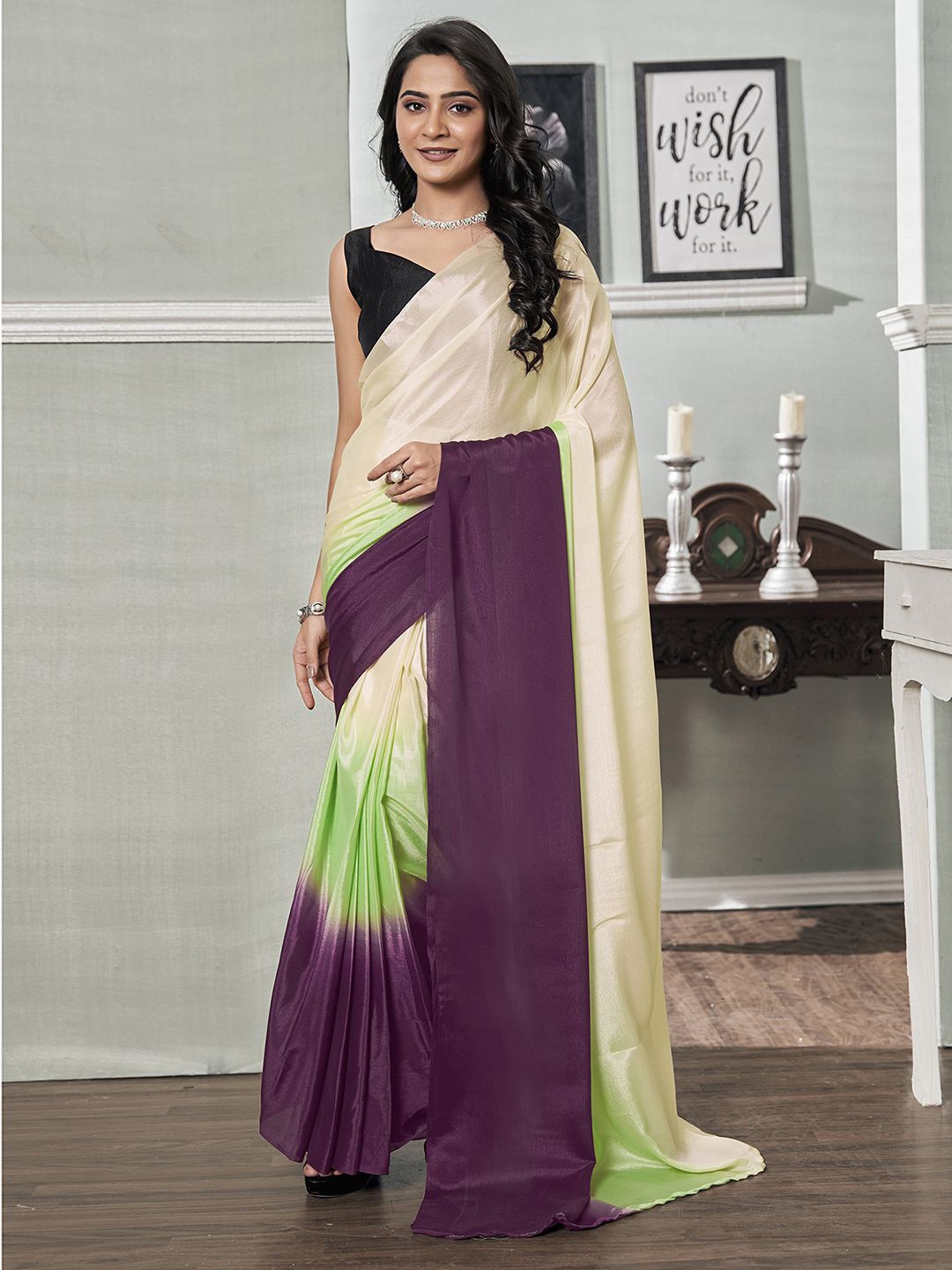 

Mitera Ombre Pure Chiffon Ready to Wear Saree, Green