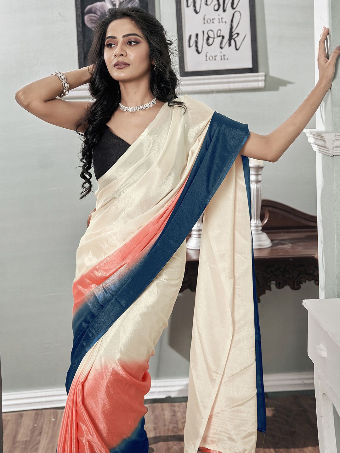 

Mitera Ombre Pure Chiffon Ready to Wear Saree, Blue