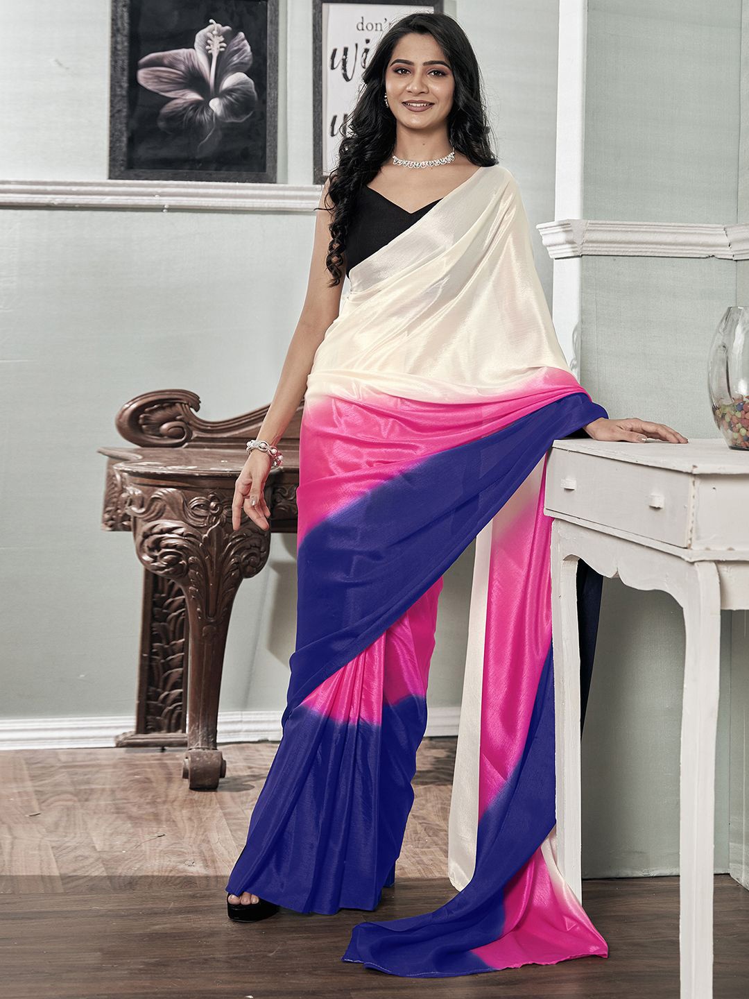 

Mitera Ombre Pure Chiffon Ready to Wear Saree, Blue