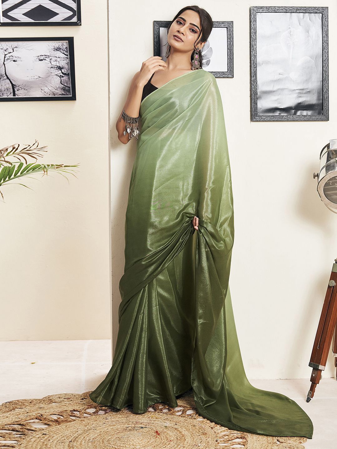 

Mitera Ombre Pure Georgette Ready to Wear Saree, Green