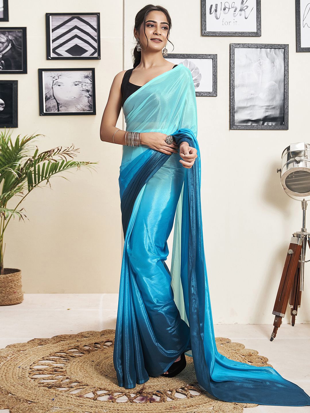 

Mitera Ombre Pure Georgette Ready to Wear Saree, Blue