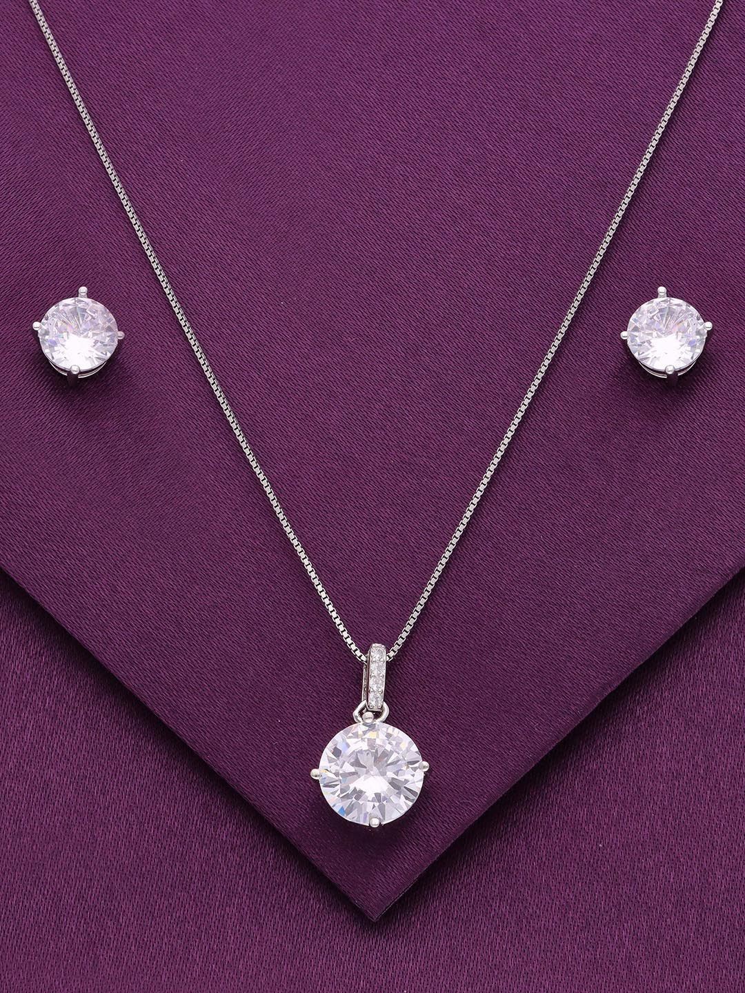 

KAI JEWEL 925 Sterling Silver Rhodium-Plated CZ Stone Studded Jewellery Set