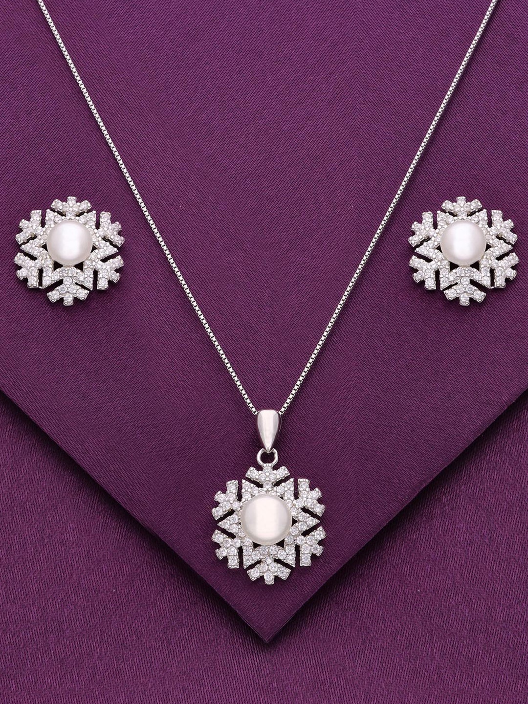 

KAI JEWEL 92.5 Sterling Silver Rhodium-Plated Cubic Zirconia Studded Jewellery Set