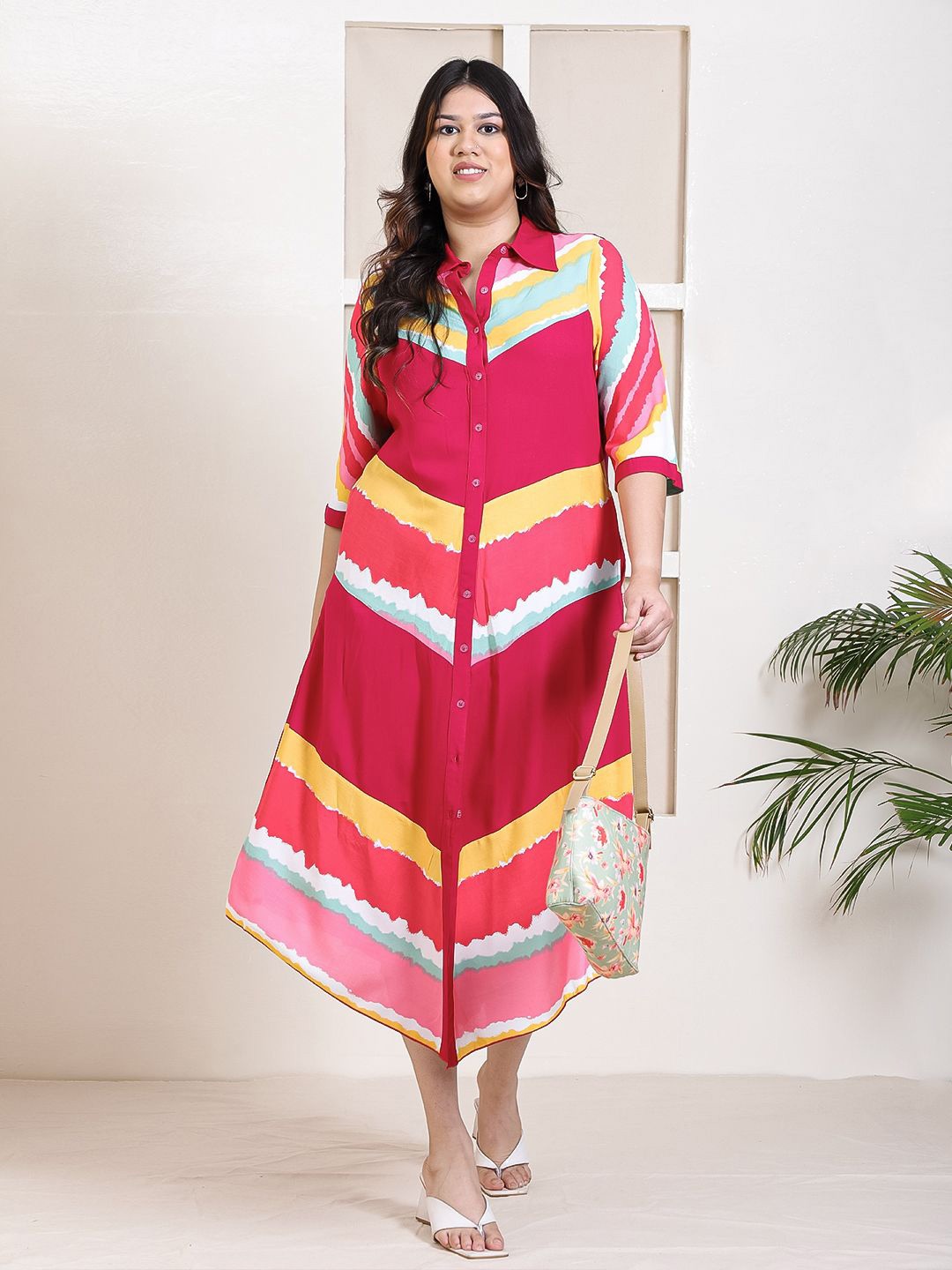 

DEEBACO Plus Size Tie and Dye Dyed Shirt Midi Dress, Multi
