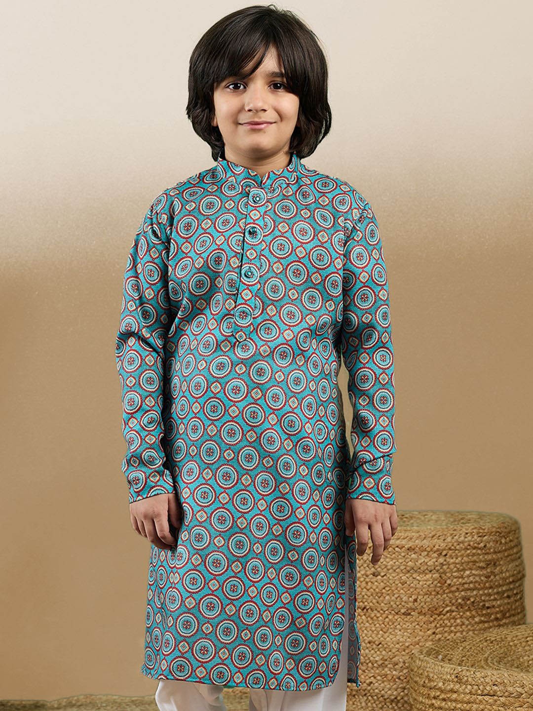 

Sanwara Dapper & Dazzling Boys Mandarin Collar Cotton Straight Kurta, Blue