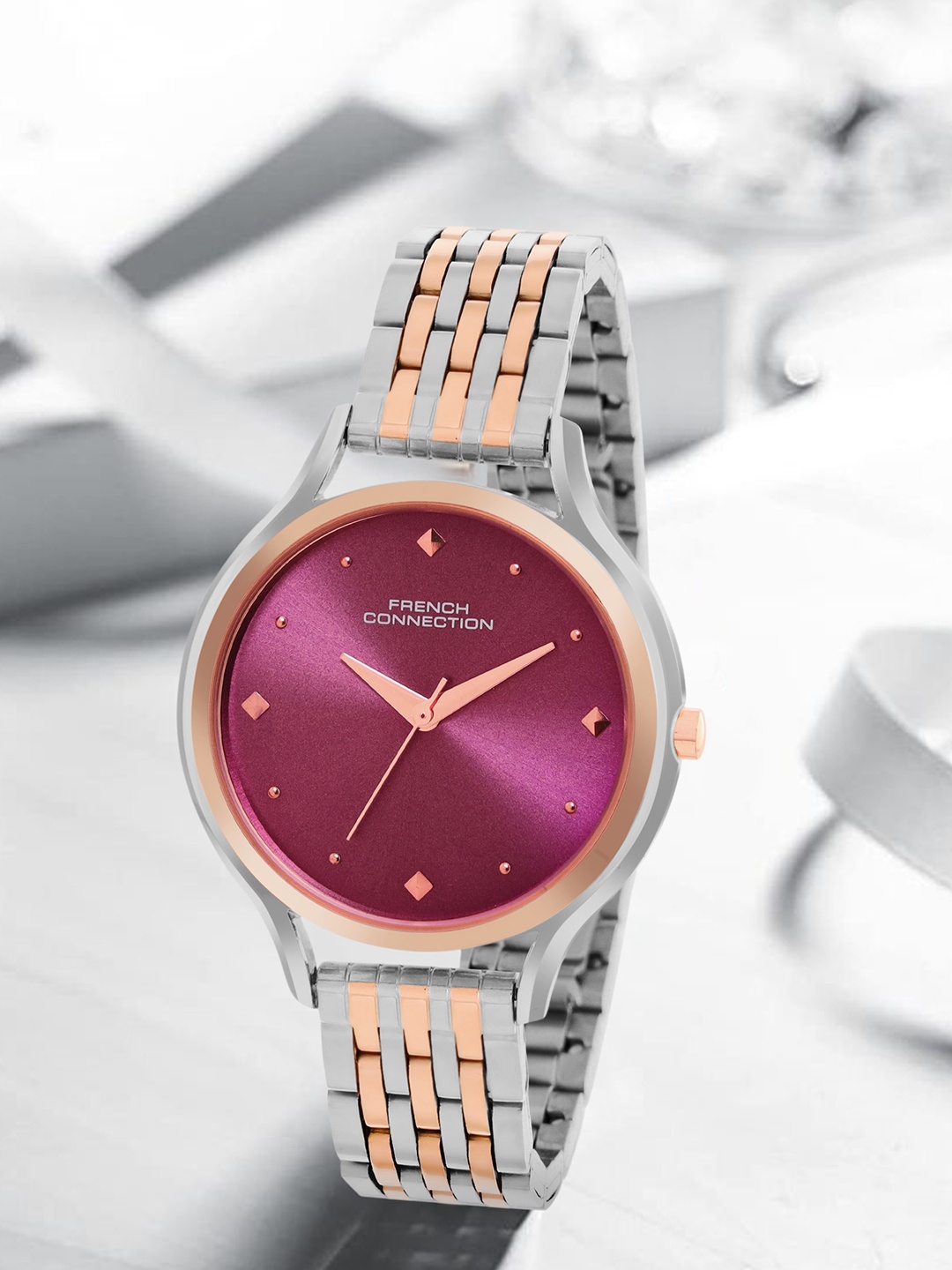 

French Connection Women Embellished Bracelet Style Straps Analogue Watch FCN096RTM, Purple