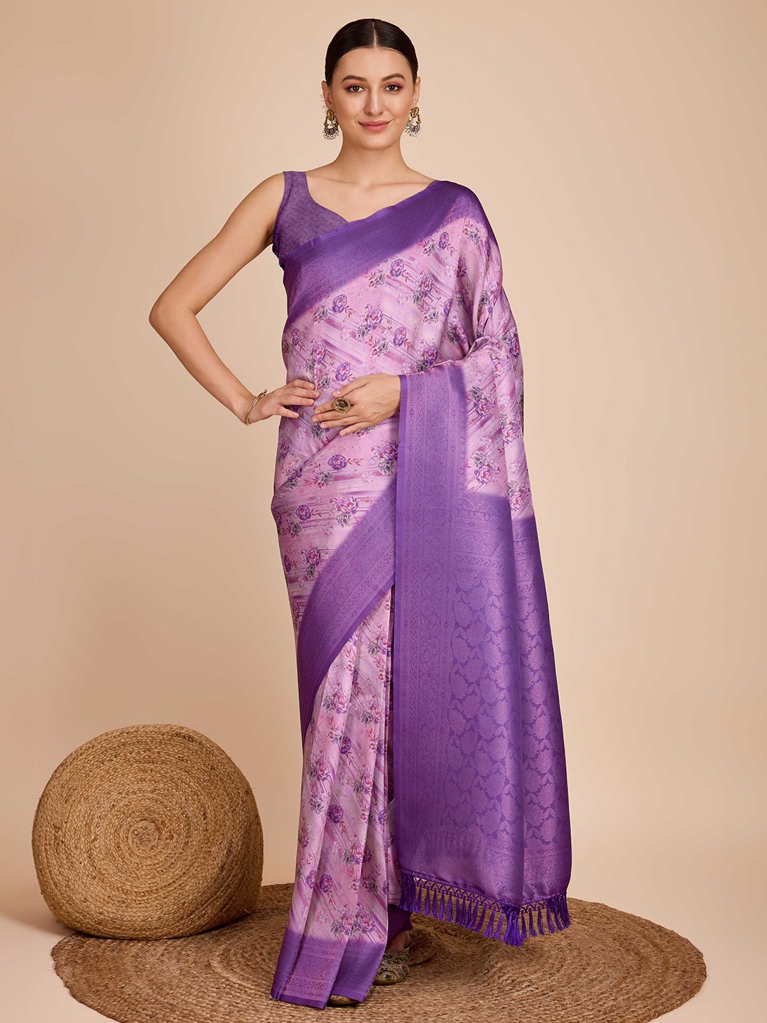 

Mitera Woven Design Zari Kanjeevaram Saree, Purple