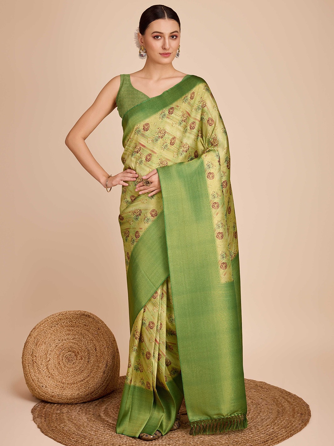 

Mitera Woven Design Ready to Wear Kanjeevaram Saree, Green