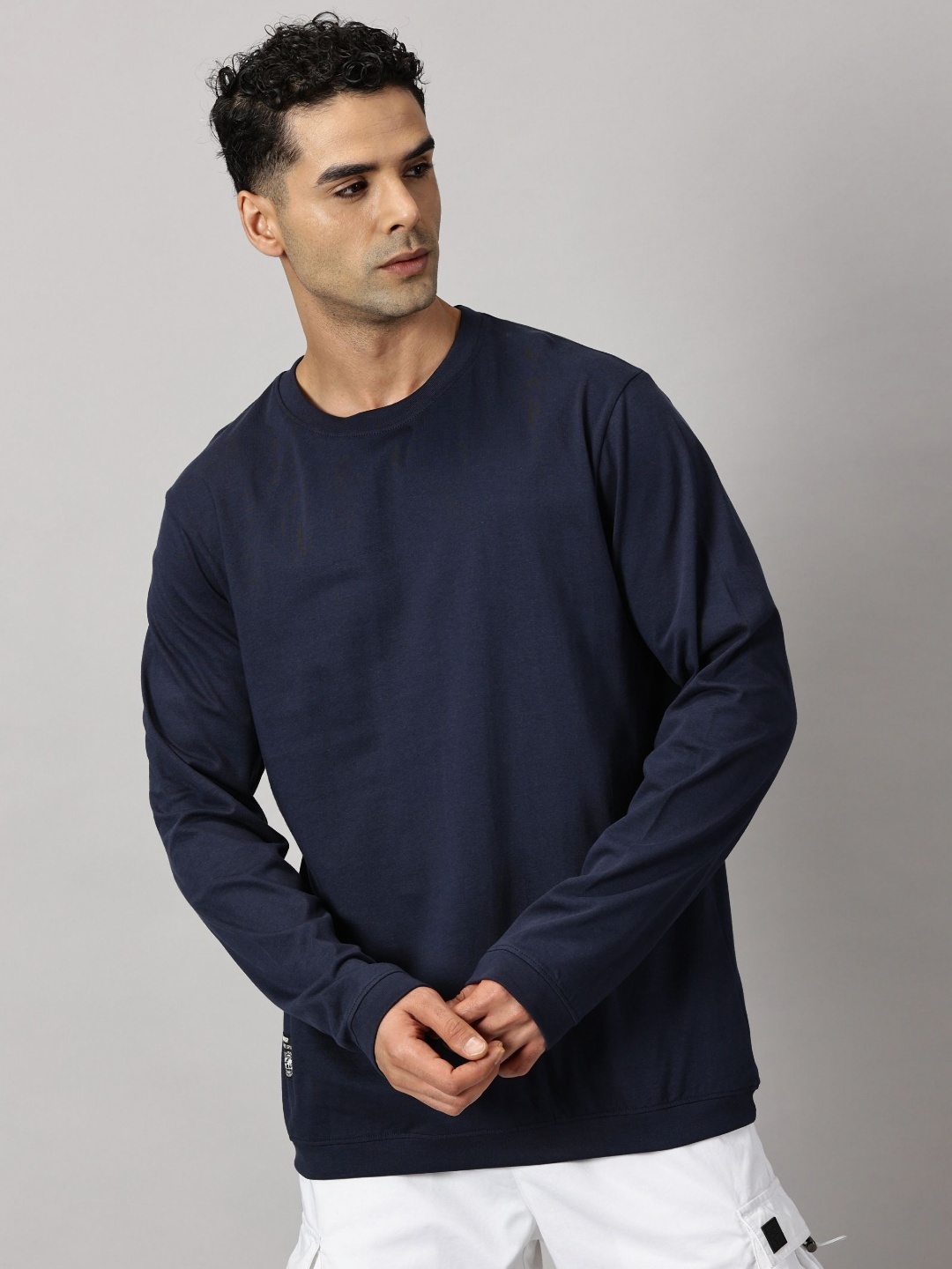

THE HOLLANDER Men Solid Round Neck Cotton T-Shirt, Navy blue