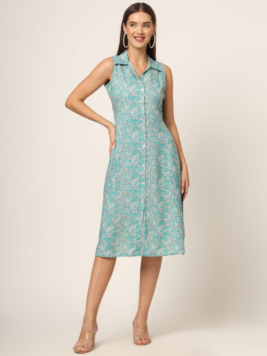 

Divena Print Sleeveless Shirt Dress, Blue