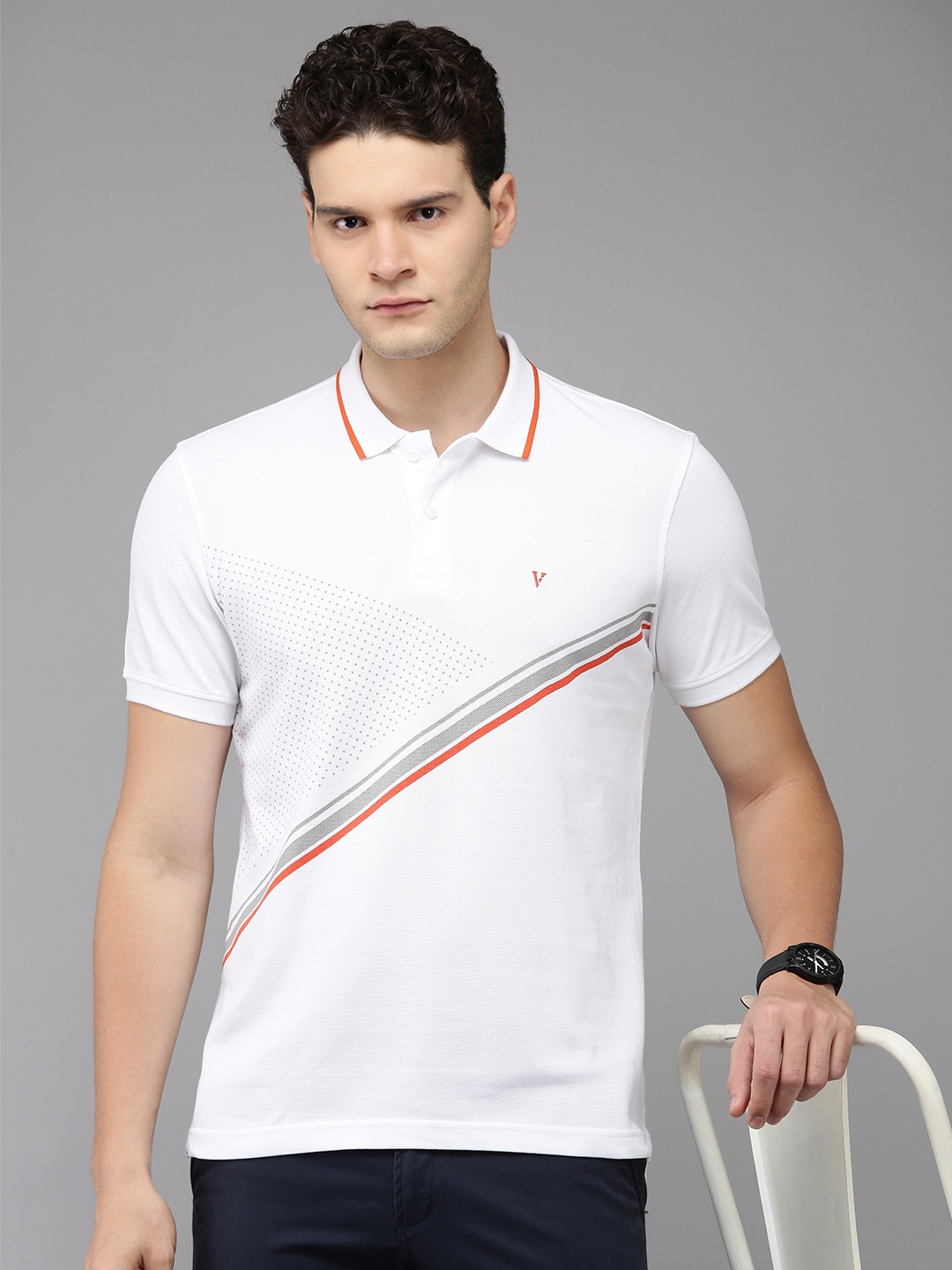 

Van Heusen Sport Striped Slim Fit Pure Cotton Polo Collar T-shirt, White