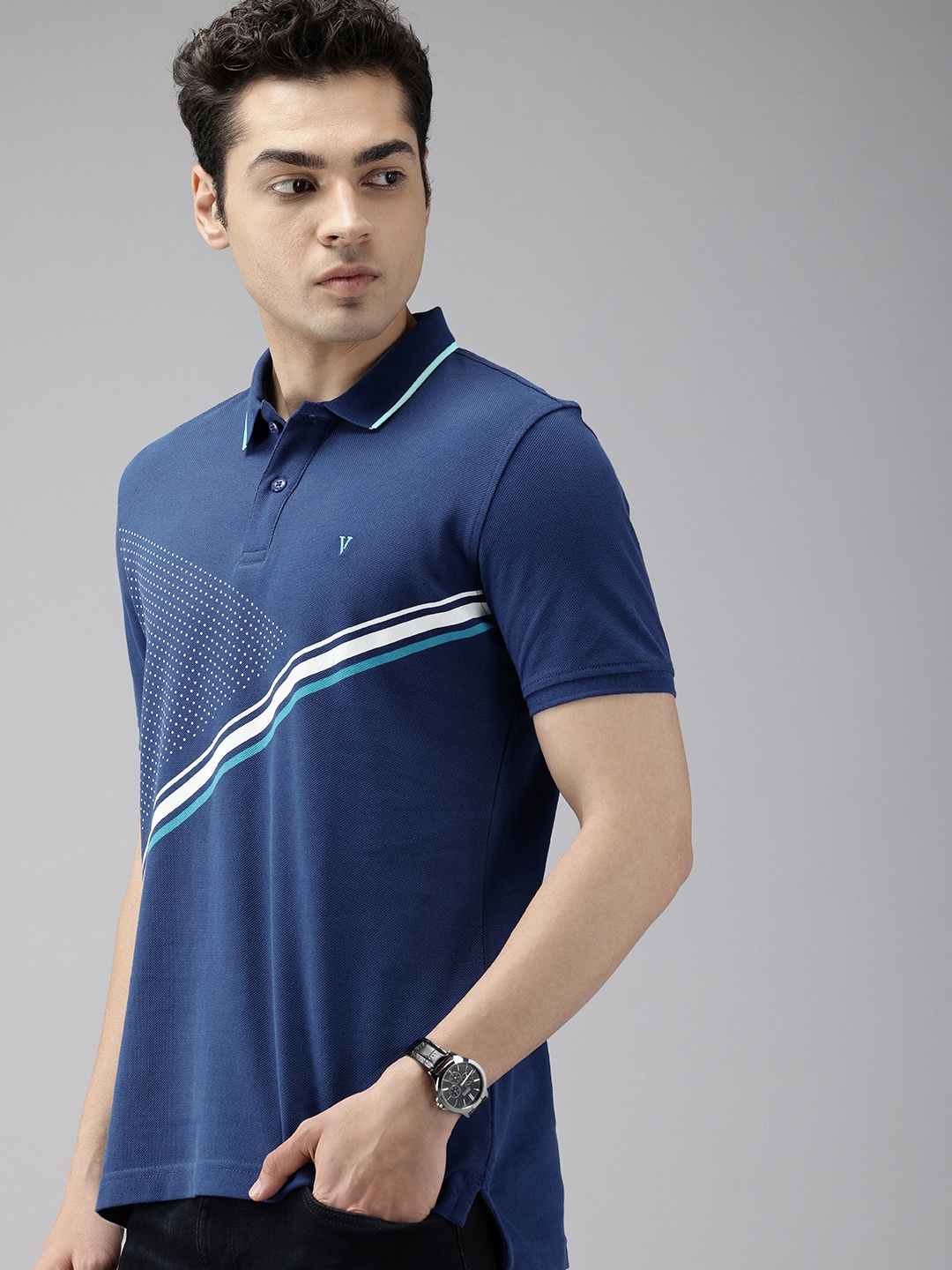 

Van Heusen Sport Printed Polo Collar Pure Cotton T-shirt, Navy blue