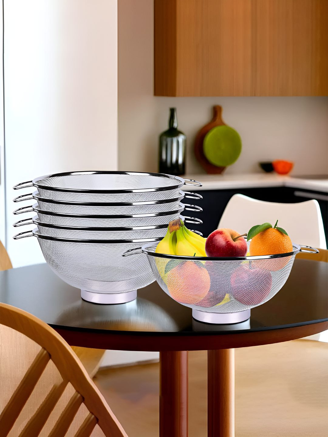 

Kuber Industries Silver Toned 6 Pieces Stainless Steel Mesh Fruit Baskets With Handle