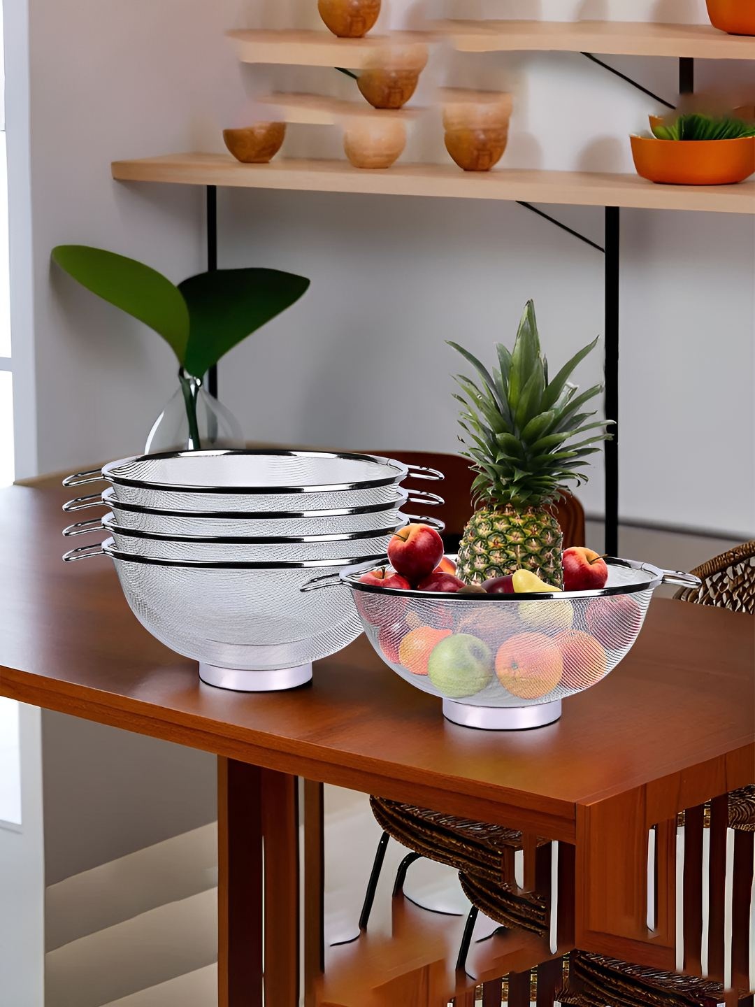 

Kuber Industries Silver Toned 5 Pieces Stainless Steel Fruit Basket With Handle