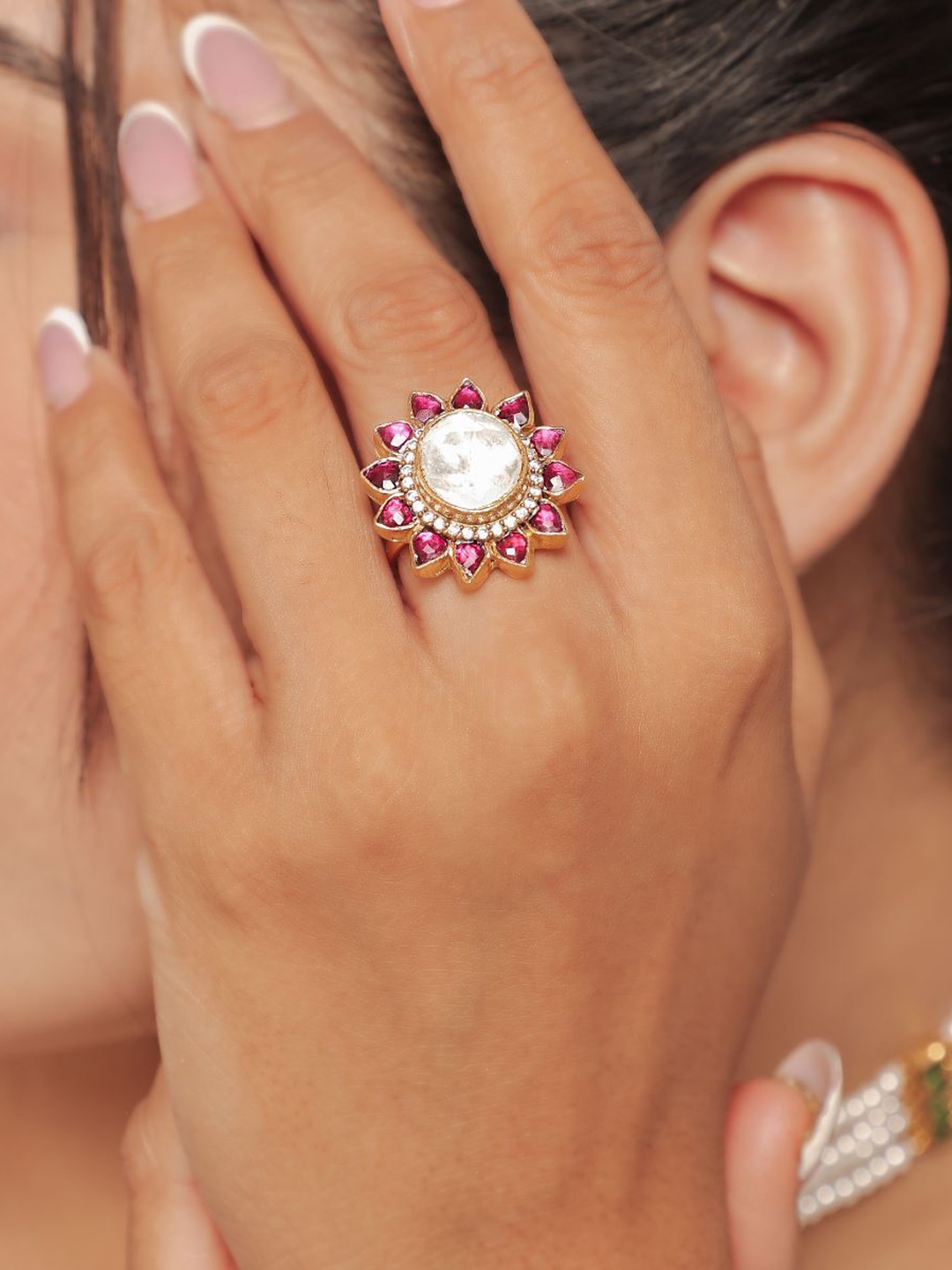

srikala Gold-Plated Stone-Studded Victorian Finger Ring