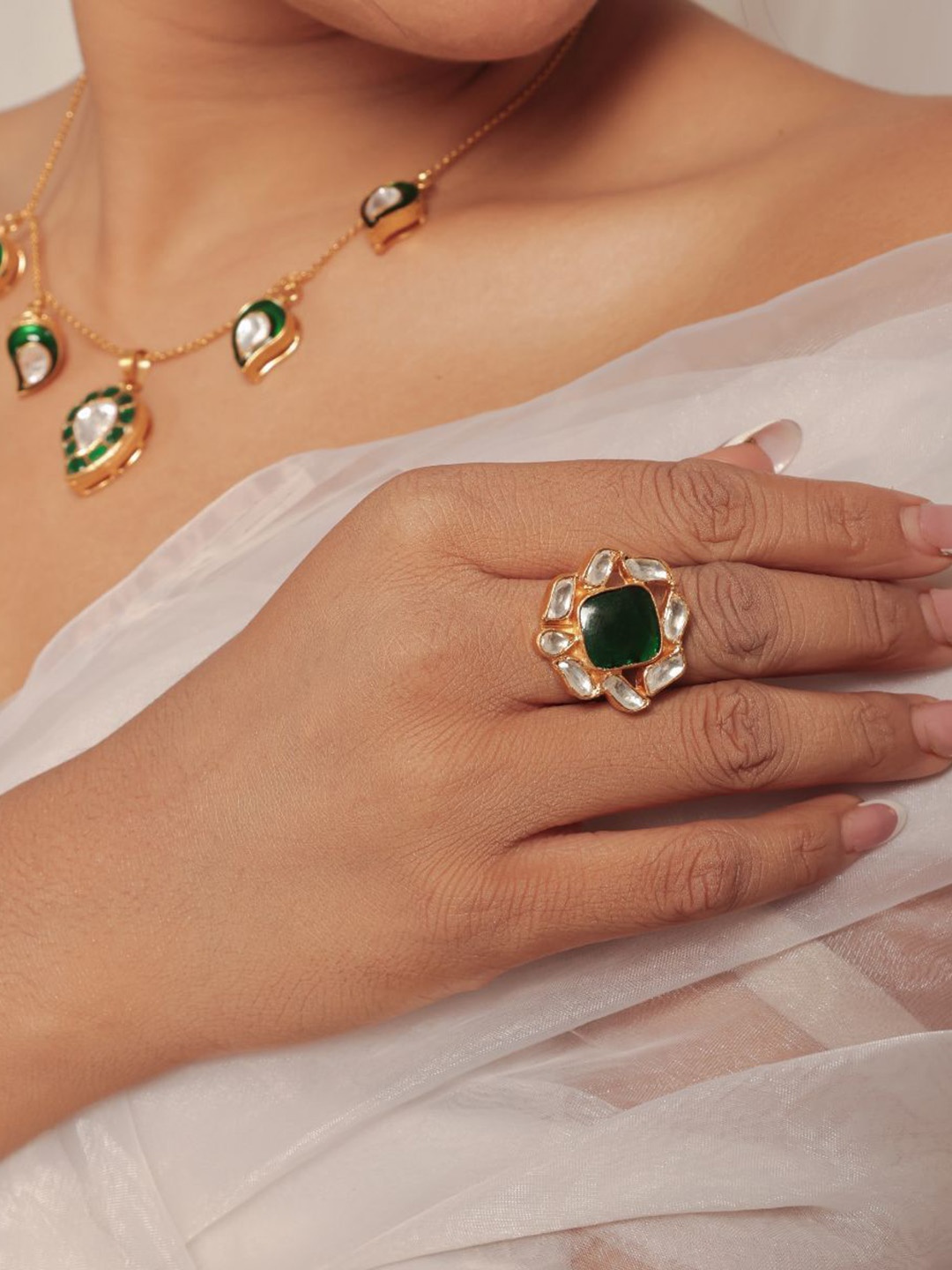 

srikala Gold Plated Stones Studded Finger Ring