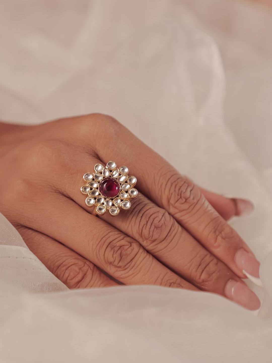 

srikala Gold-Plated Stone-Studded Centric Finger Ring