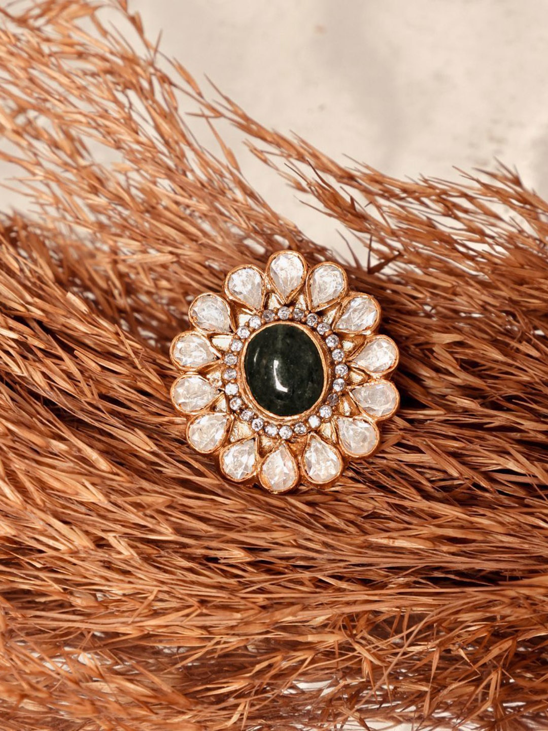 

srikala Gold Plated Stones Studded Glow Focus Finger Ring