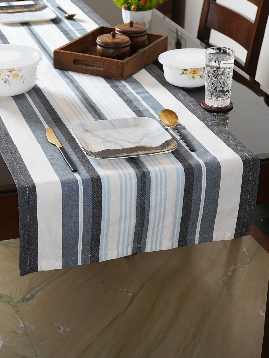 

CDI Beige & Grey Striped Pure Cotton Runner