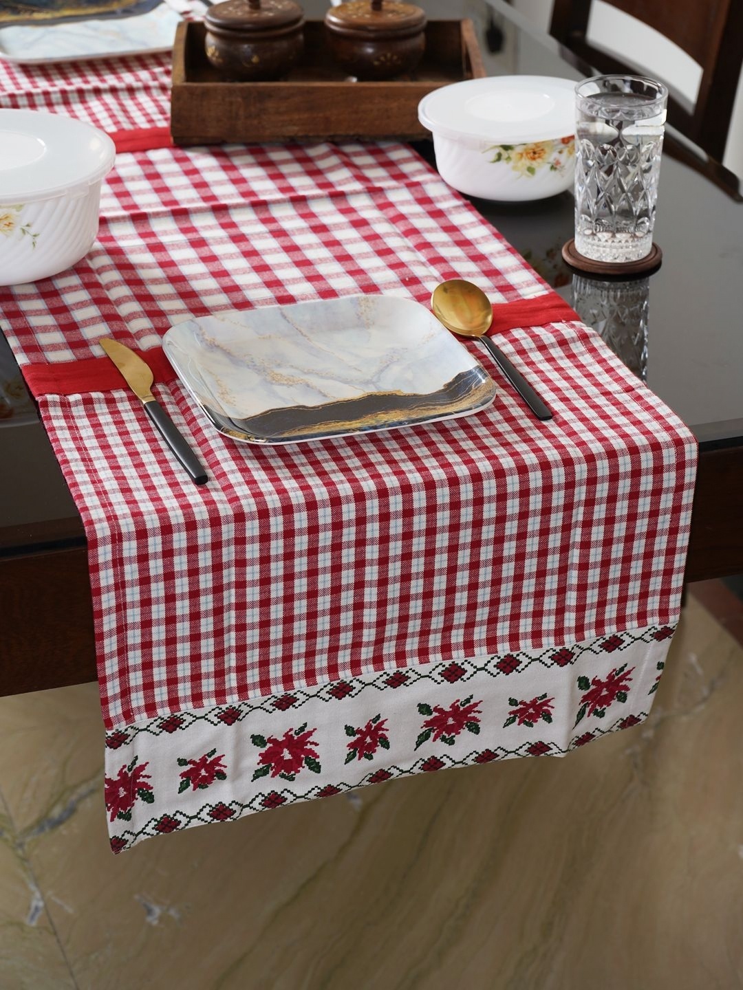 

CDI Red & White Printed Pure Cotton Runner