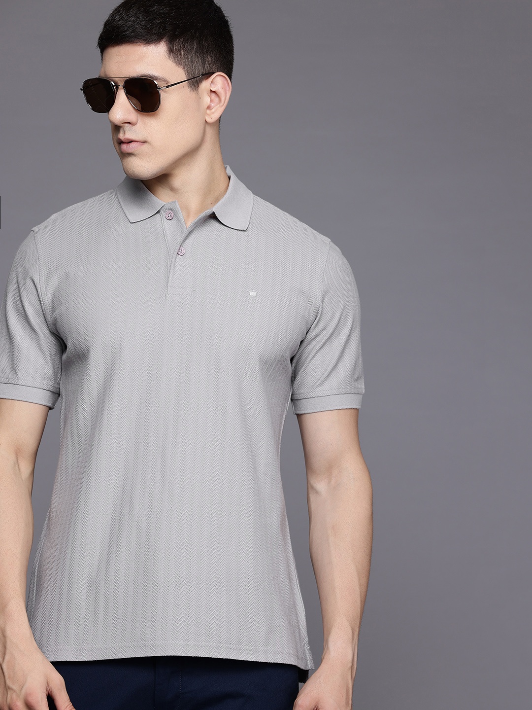 

Louis Philippe Polo Collar Pure Cotton T-shirt, Grey