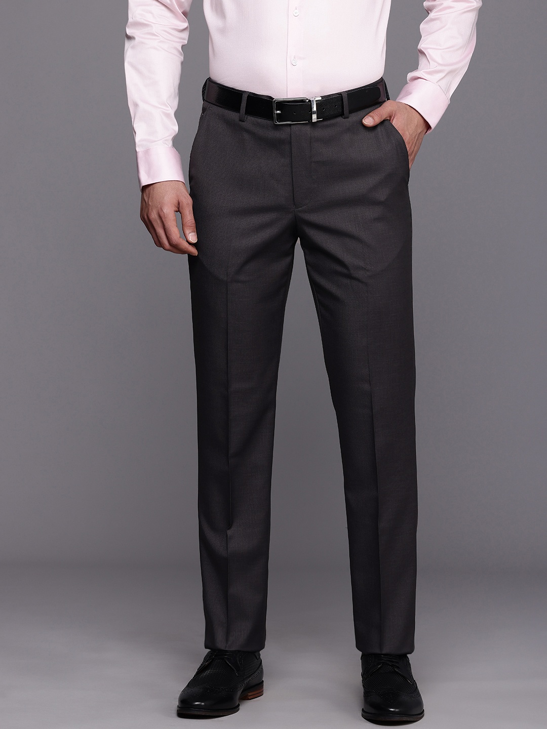 

Louis Philippe Men Slim Fit Formal Trousers, Charcoal