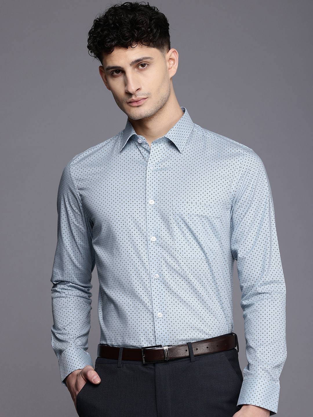 

Louis Philippe Slim Fit Pure Cotton Micro Ditsy Printed Formal Shirt, Blue