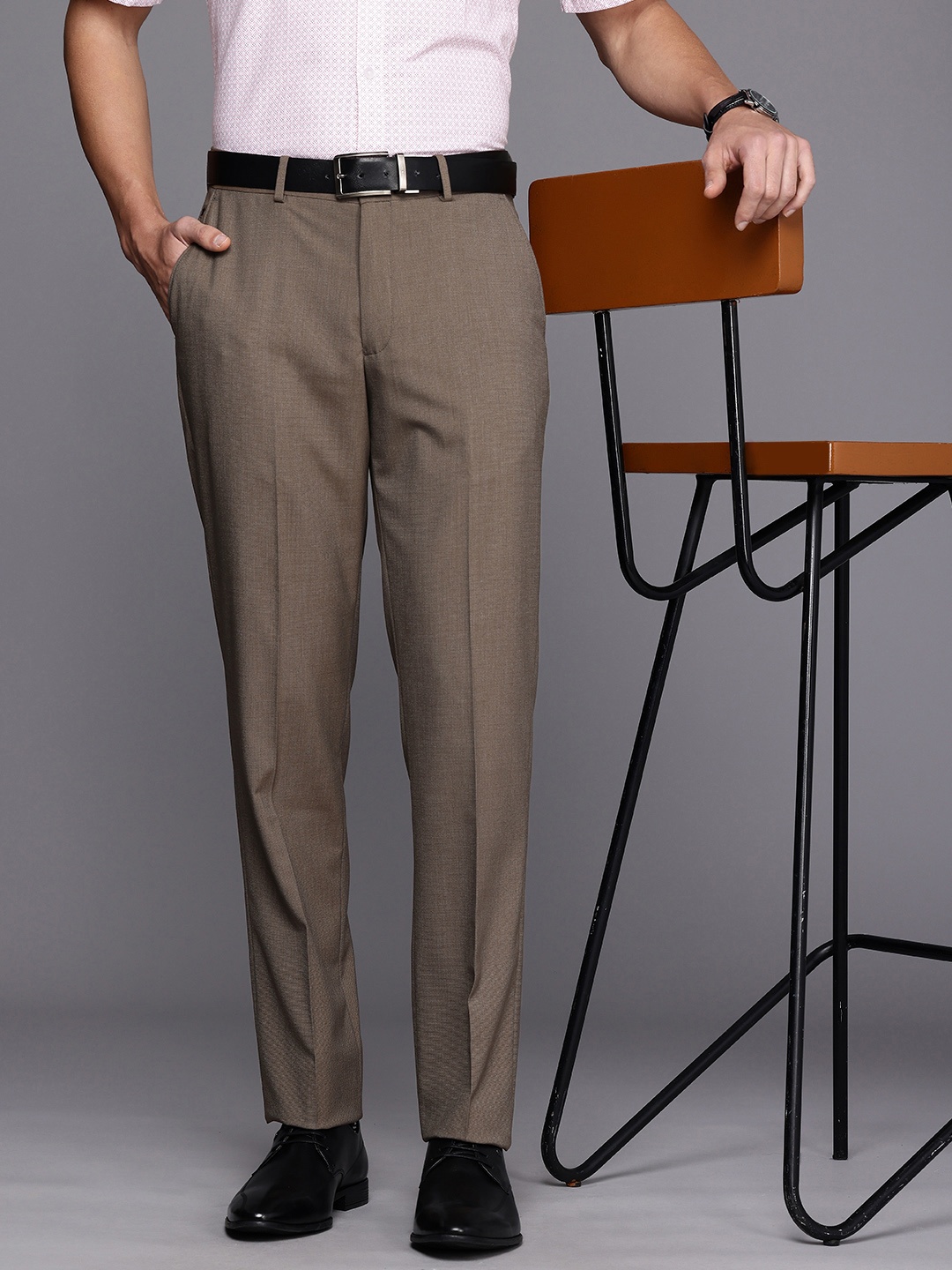 

Louis Philippe Men Slim Fit Solid Formal Trousers, Brown