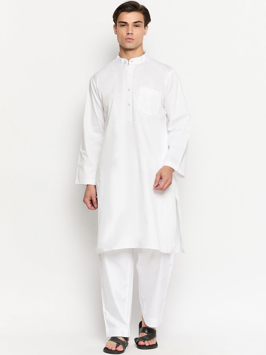 NABIA Mandarin Collar Cotton Kurta, White