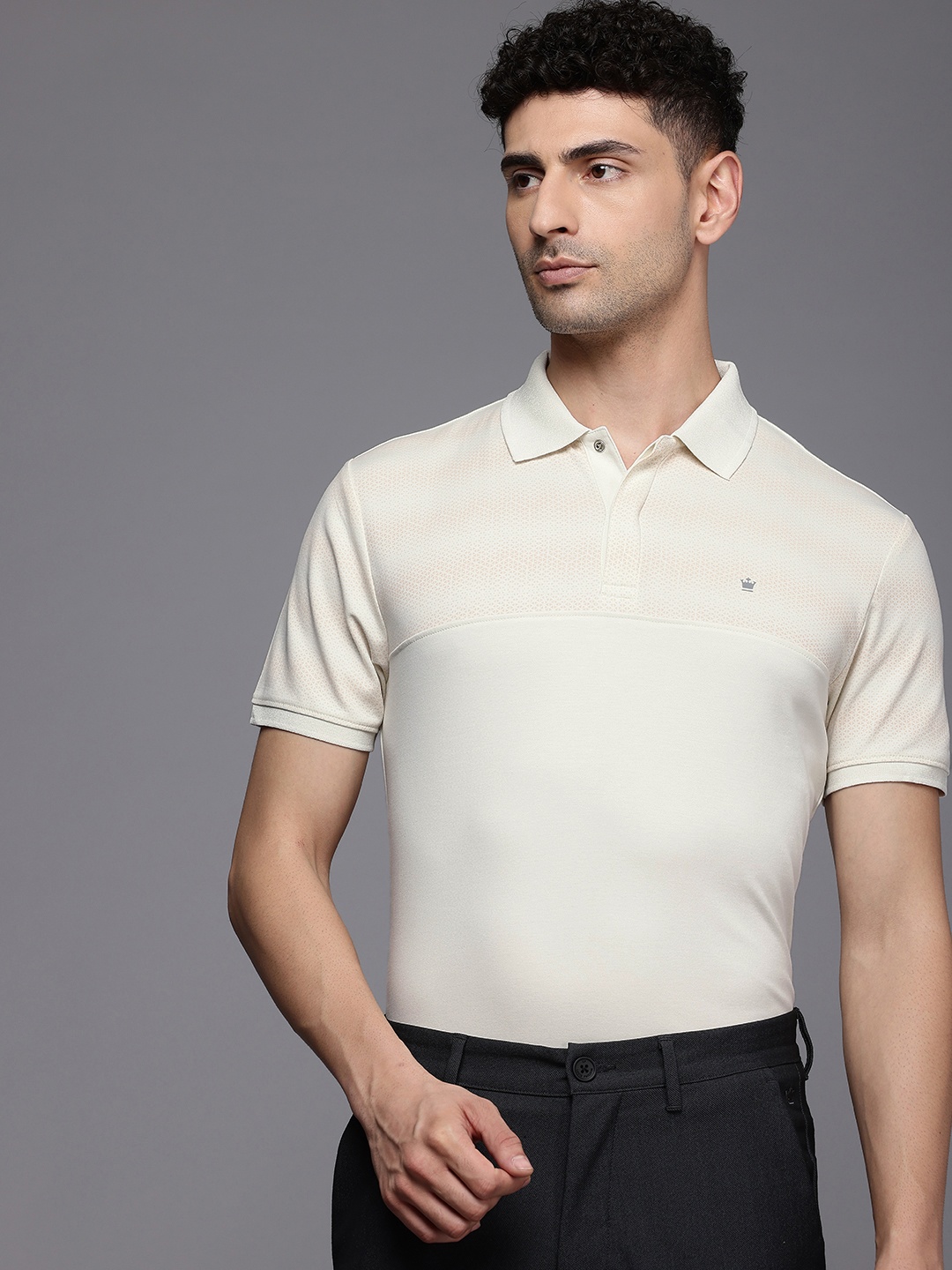 

Louis Philippe Ath.Work Printed Polo Collar Slim Fit T-shirt, Off white