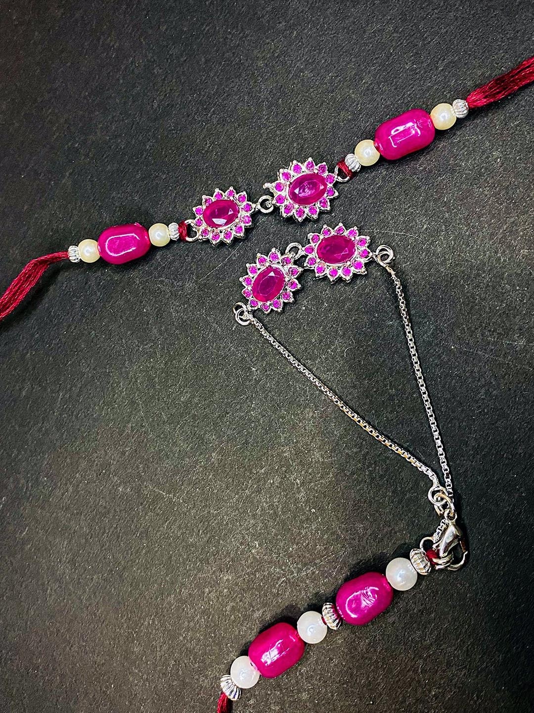 

Mahi Beaded Thread Couple Rakhis, Silver