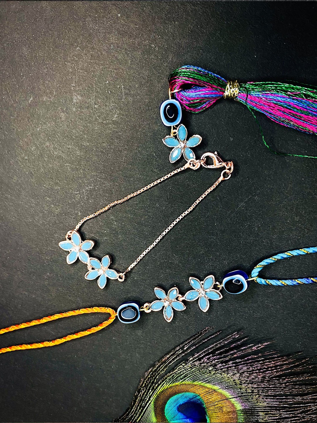 

Mahi Beaded Thread Couple Rakhis, Blue