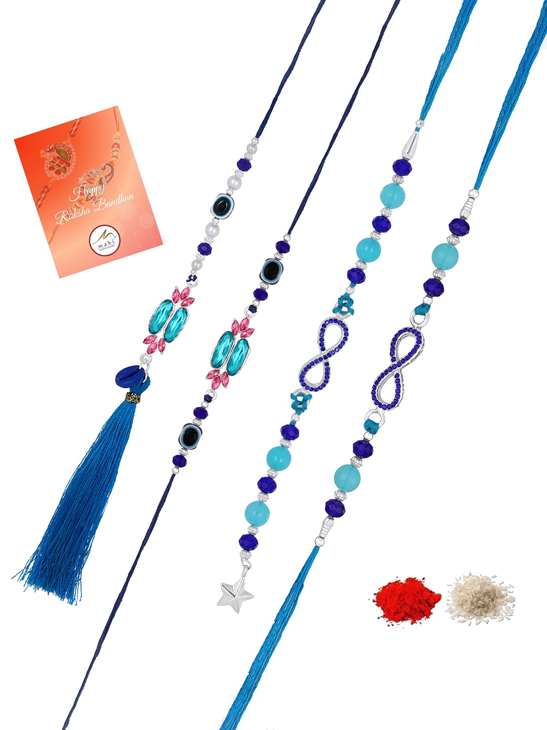 

Mahi Beaded Thread Couple Rakhis, Blue