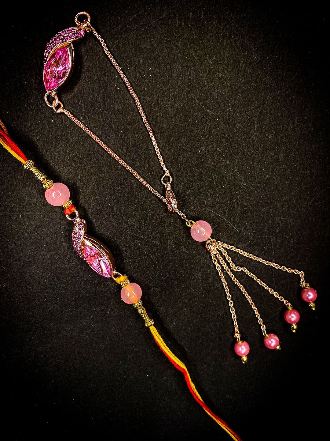 

Mahi Beaded Thread Couple Bhabhi Rakhis, Pink