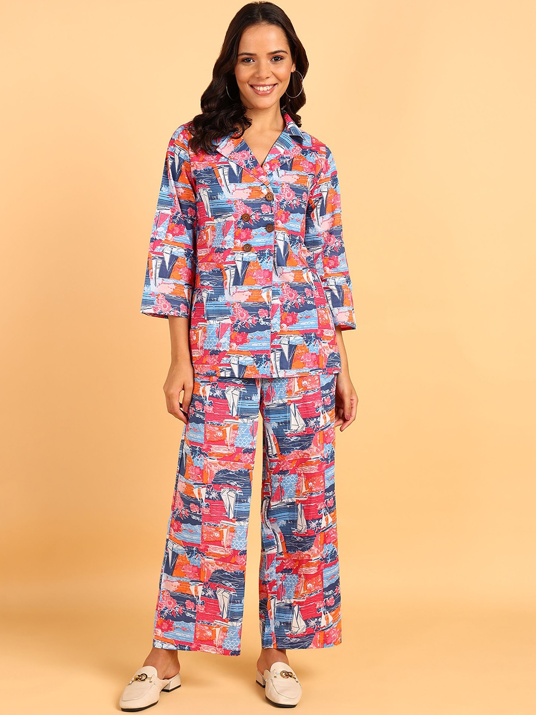 

ZNX Clothing Printed Pure Cotton Shirt With Trouser, Blue