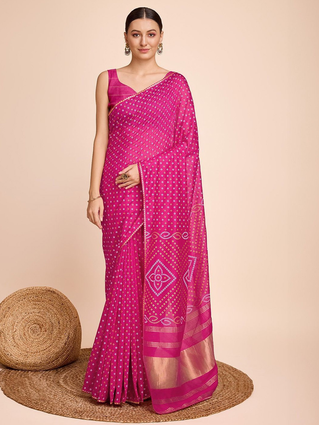 

AWRIYA Zari Bandhani Saree, Pink