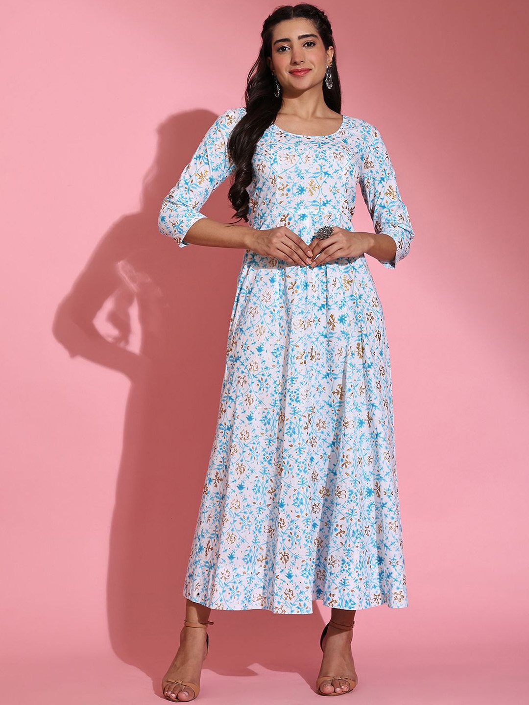 

Poshak Hub Floral Printed Pure Cotton Anarkali Kurta, White