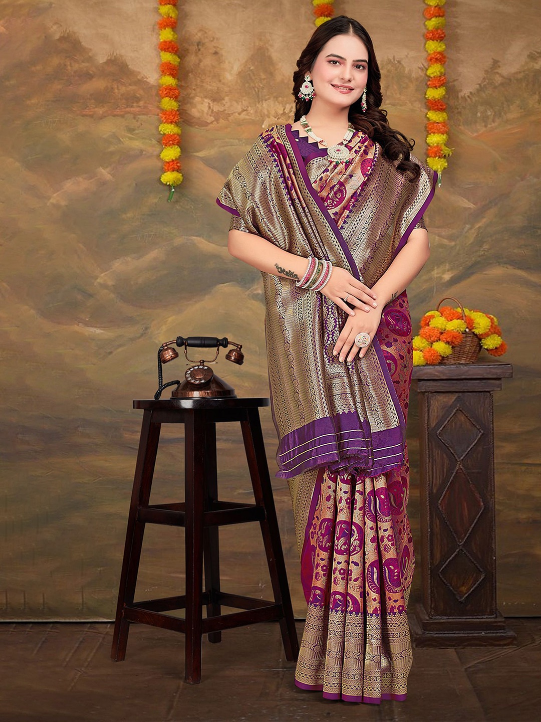 

Om Shantam Sarees Woven Design Zari Kanjeevaram Saree, Maroon