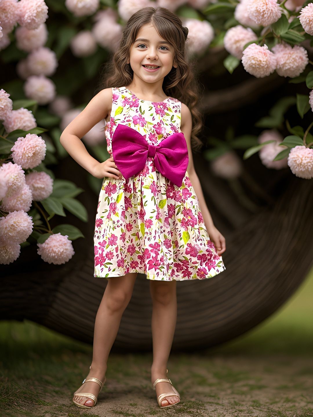 

A.T.U.N. Girls Floral Print Flared Above Knee Sleeveless Fit & Flare Dress, Magenta