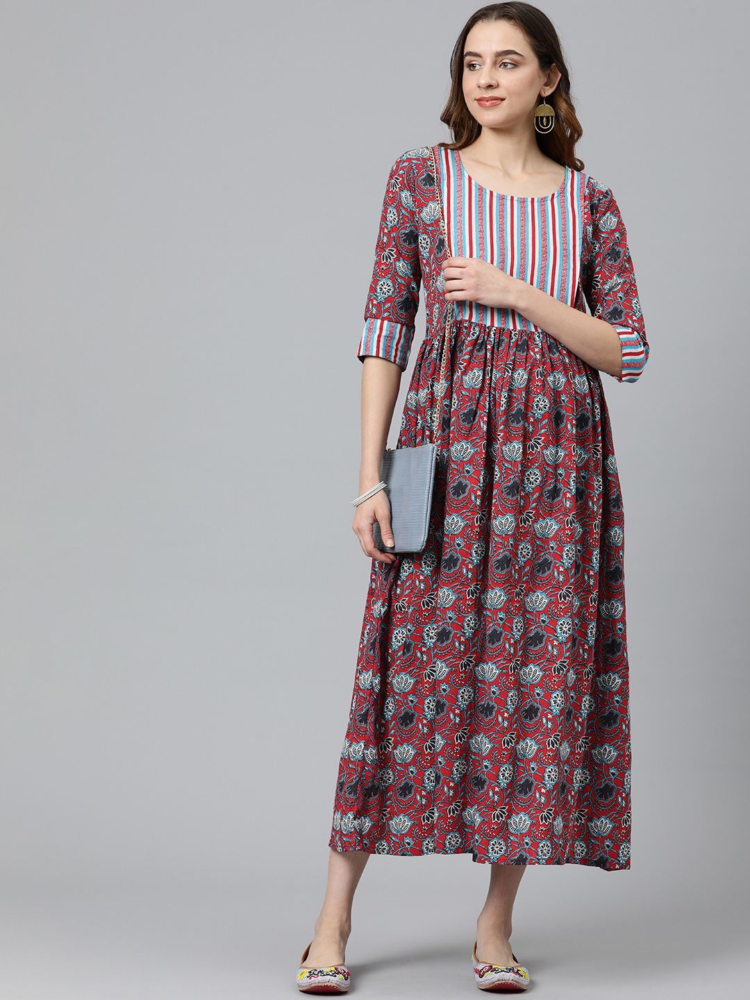 

Swishchick Printed Cotton Maternity Fit and Flare Dress, Red