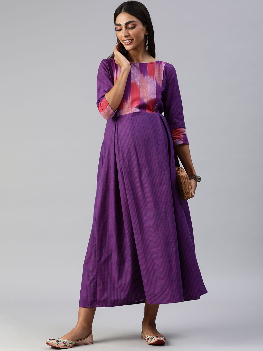 

Swishchick Printed Cotton Maternity Fit and Flare Dress, Purple