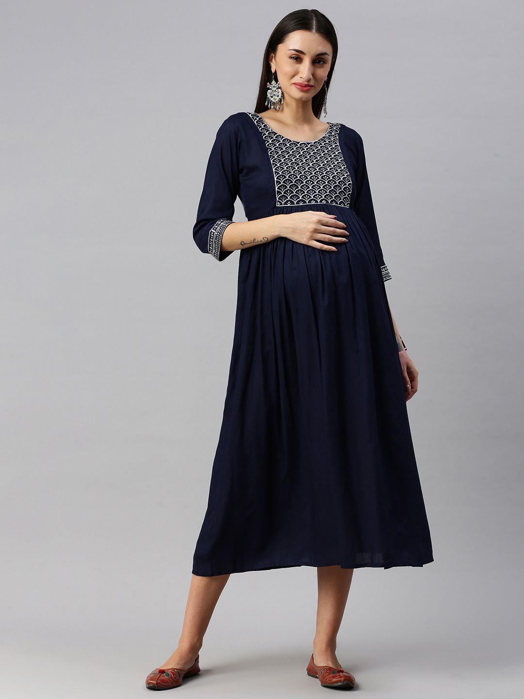 

Swishchick Maternity A-Line Midi Dress, Blue