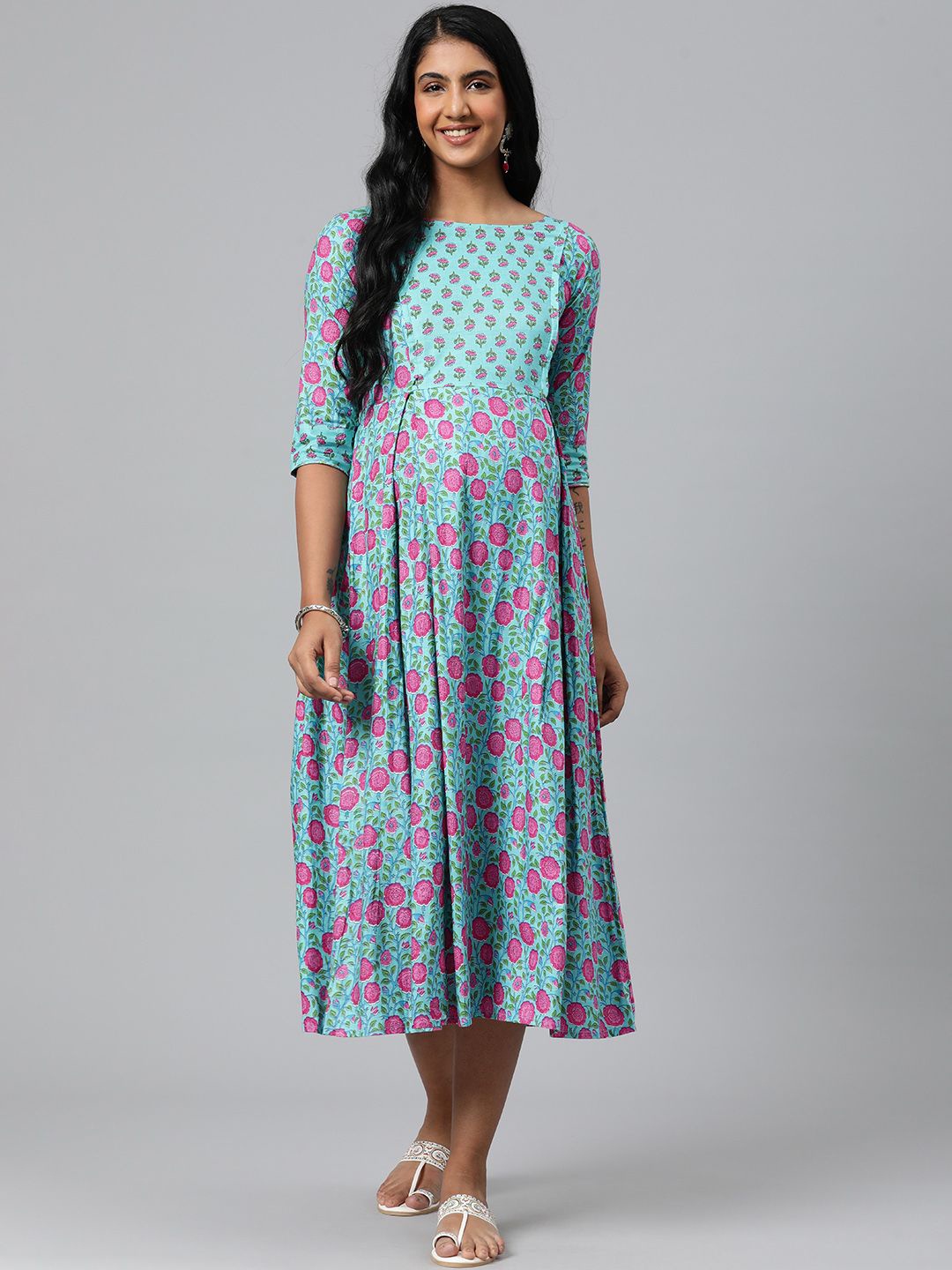 

Swishchick Floral Print Maternity Fit & Flare Midi Dress, Blue