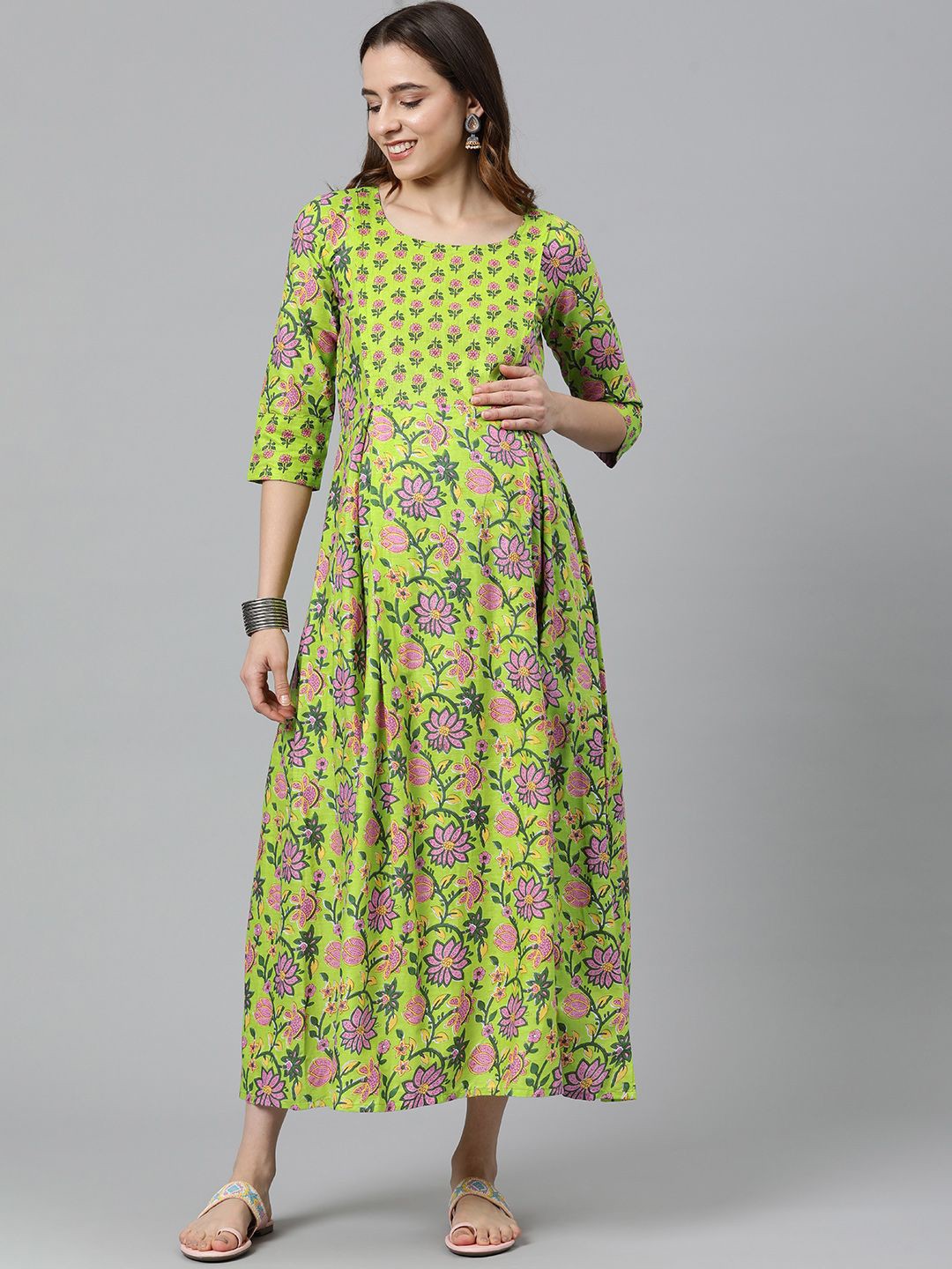 

Swishchick Floral Print Maternity Maxi Dress, Green