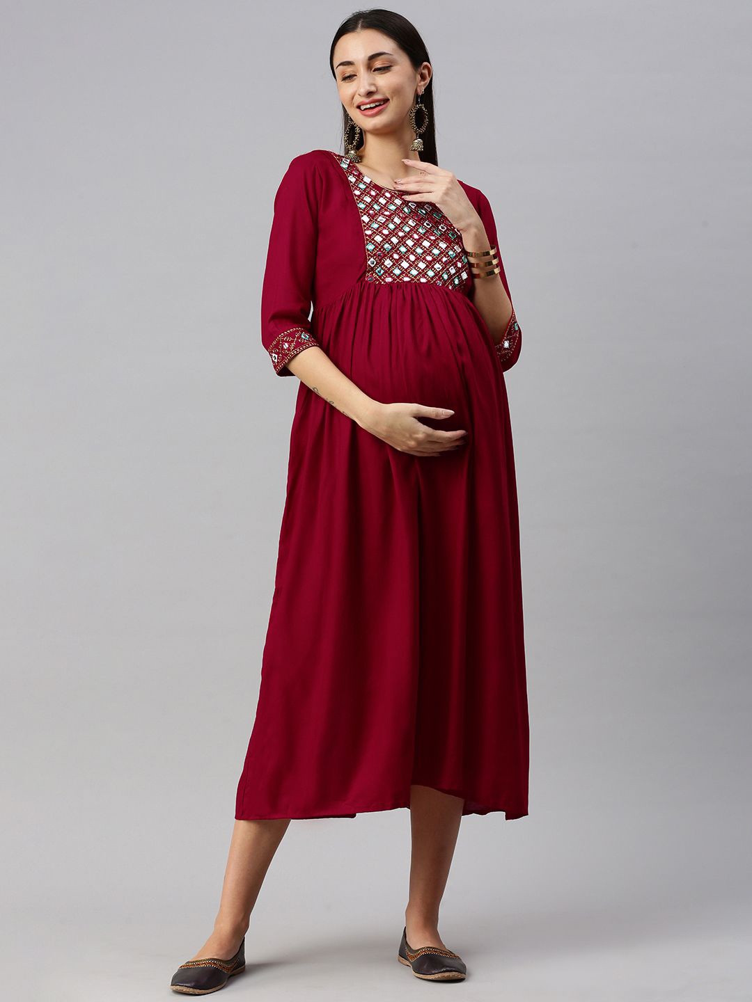 

Swishchick Maternity Empire Midi Dress, Red
