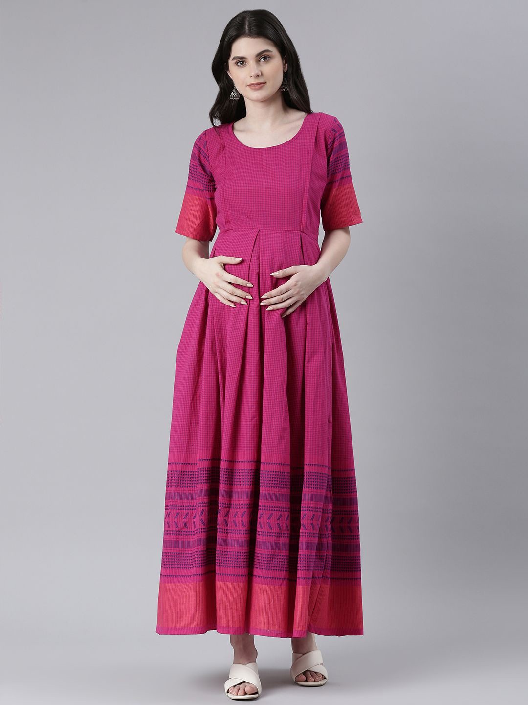 

Swishchick Checked Maternity Maxi Dress, Pink