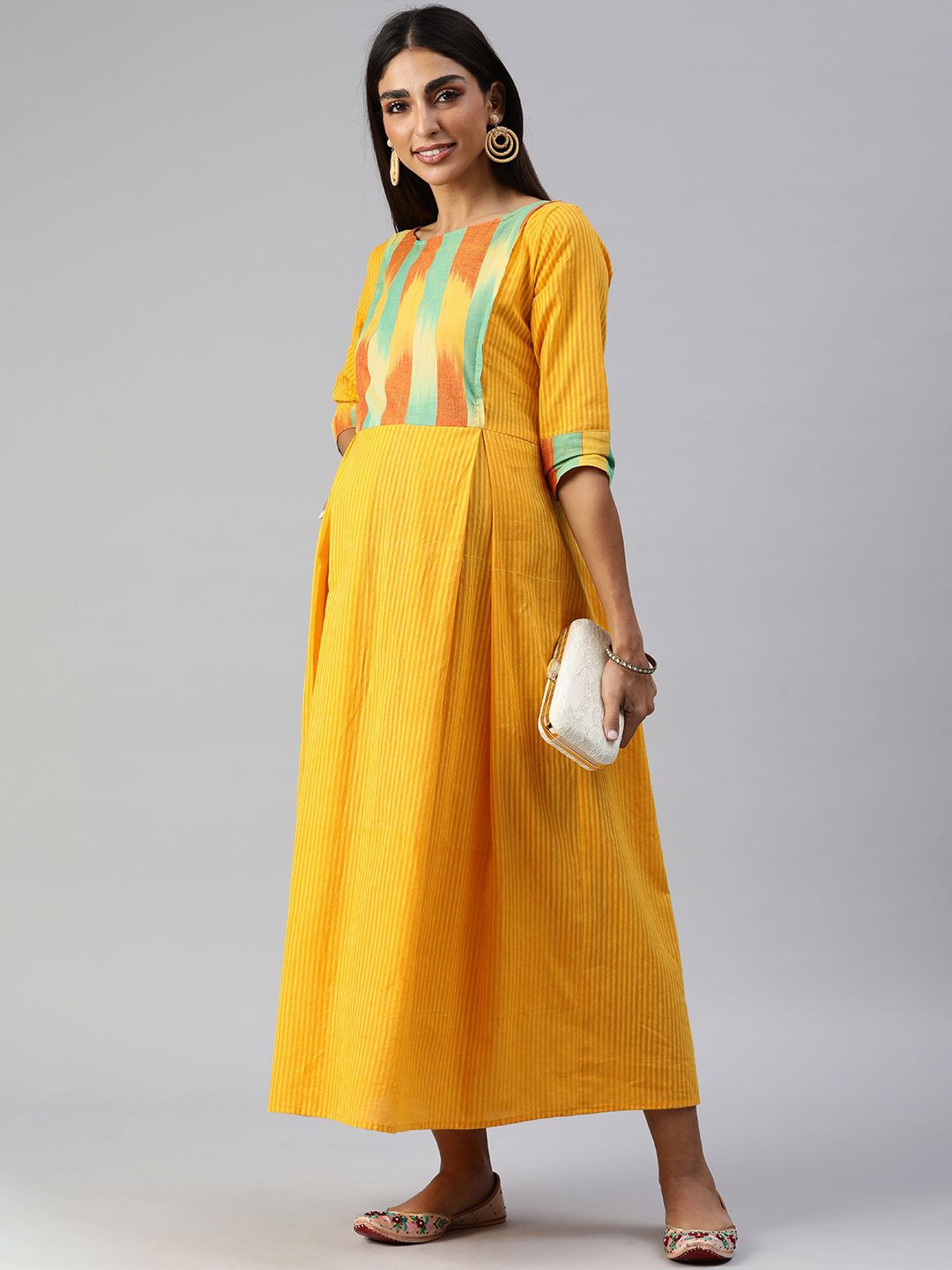 

Swishchick Striped Maternity Maxi Dress, Yellow