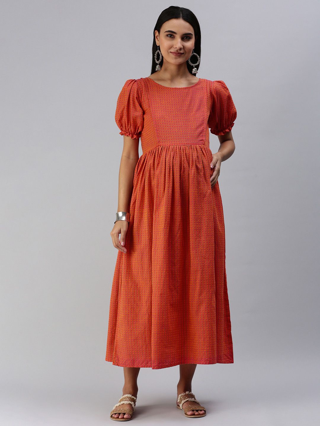 

Swishchick Puff Sleeve Maternity Fit & Flare Midi Dress, Orange