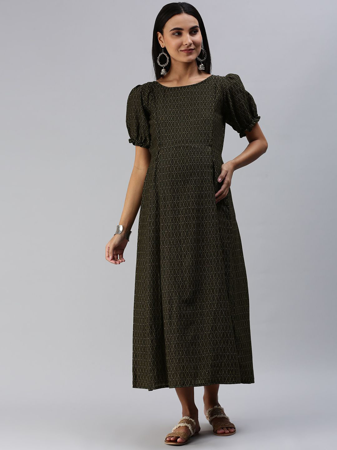 

Swishchick Print Puff Sleeve Maternity A-Line Midi Dress, Black